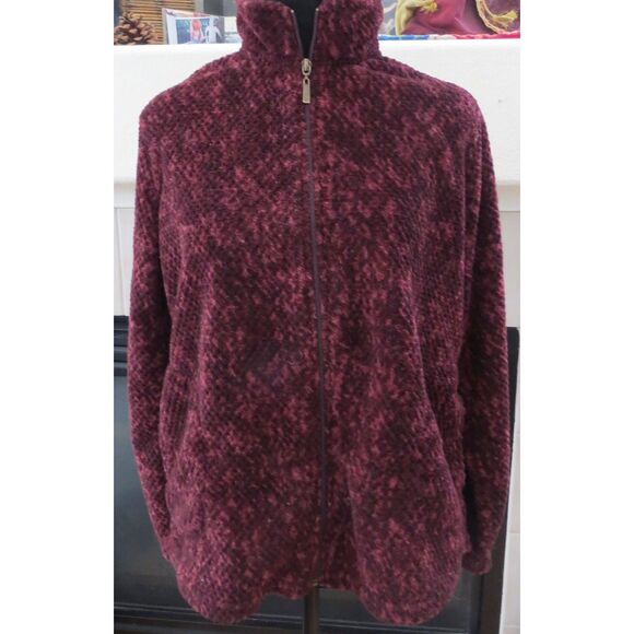 Stan Herman Burgundy Fleece Full zip sweater  Medium  EUC - Picture 2 of 9